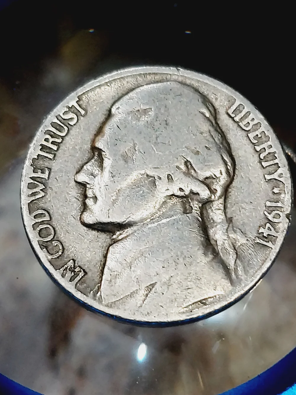 1941 Jefferson Nickel - Reverse, Errors Letters On Rim & Numbers On Rim. - Picture 1 of 4